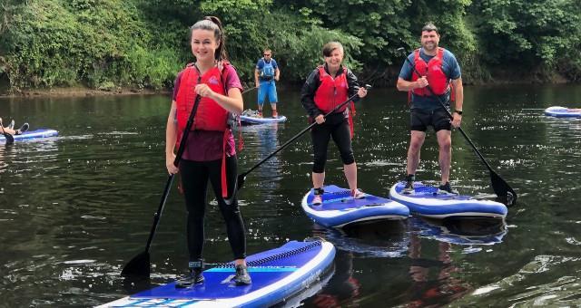 Stand-up paddle boarding River Wye Monmouth Wales Stand-up paddle boarding River Wye Monmouth Wales