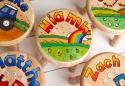 Personalised wooden stools by Tawny Owl Toys
